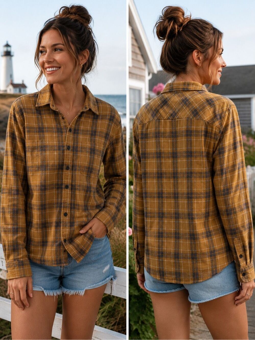 Abercrombie & Fitch Women’s XS Mustard Plaid Relaxed Fit Soft Flannel Shirt